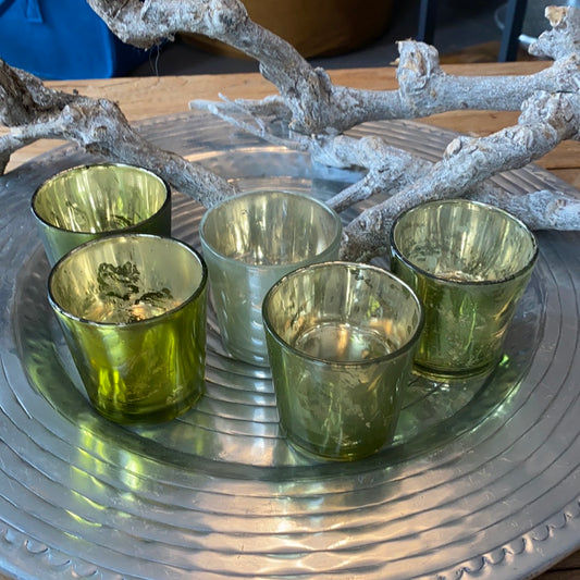 Windlicht Glas 5er Pack grün