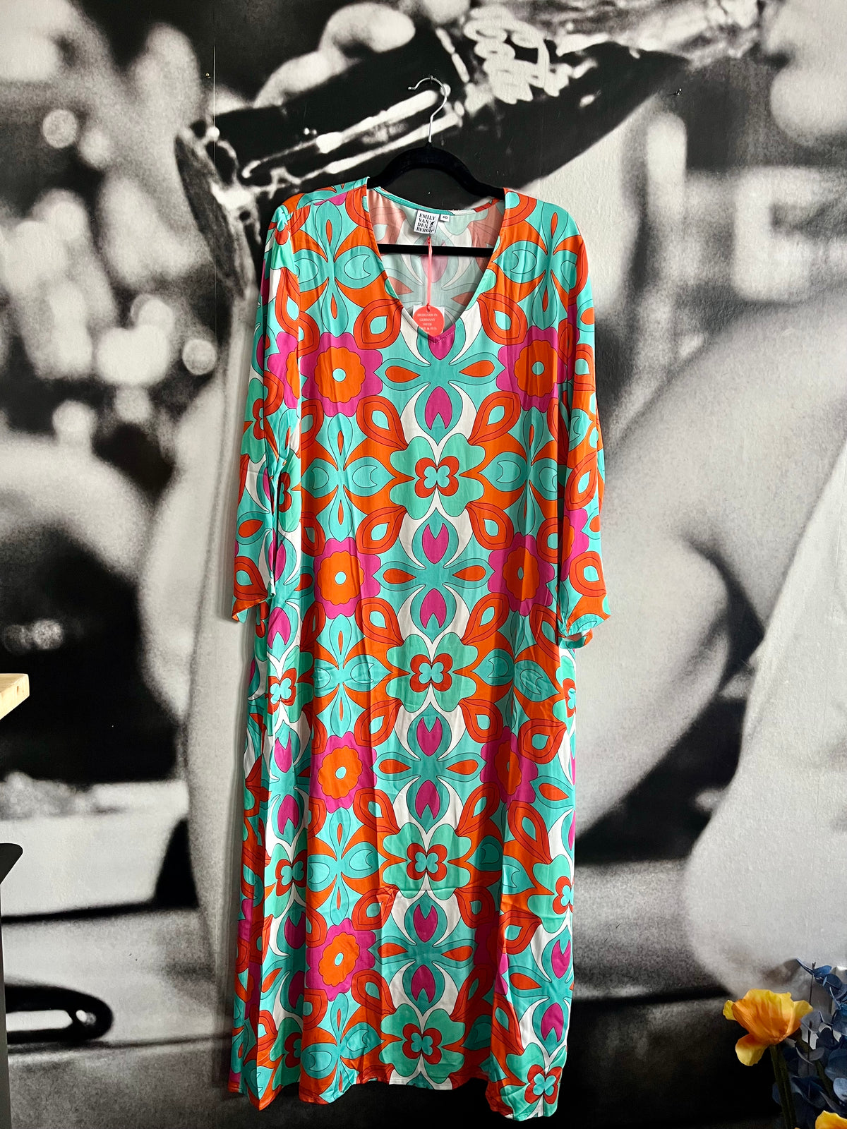 Kleid , Maxikleid, Shirtkleid,Türkis Flower, Emily van den Bergh