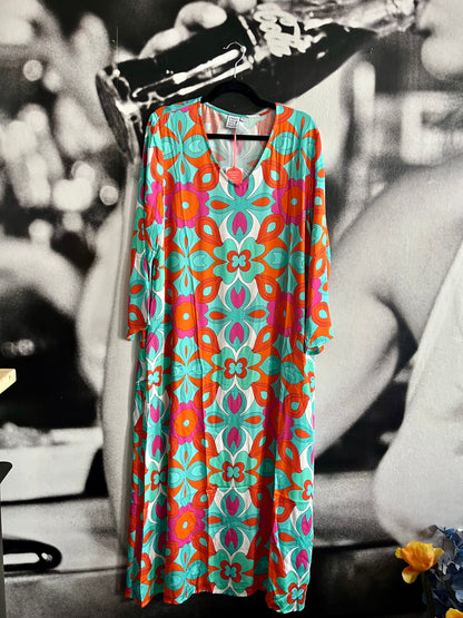 Kleid , Maxikleid, Shirtkleid,Türkis Flower, Emily van den Bergh