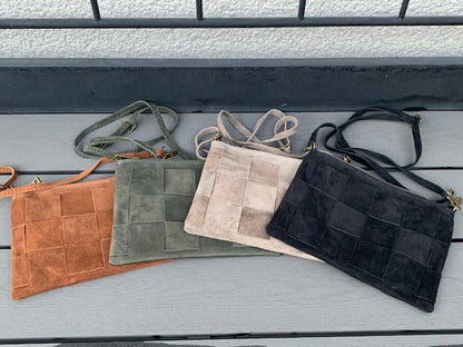 Tasche, Crossbag, leichte Tasche, Karomuster, Wildleder