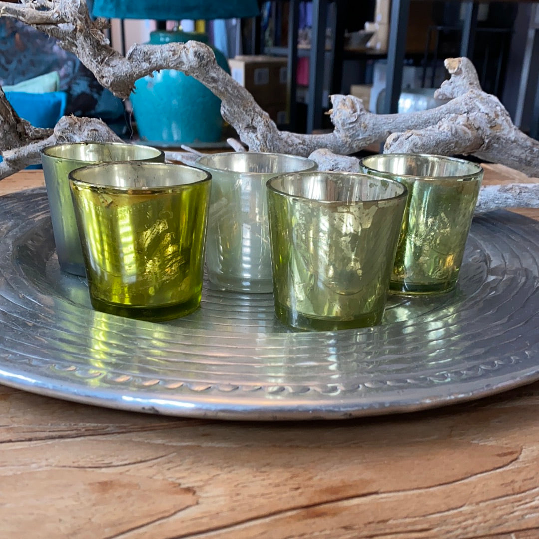 Windlicht Glas 5er Pack grün