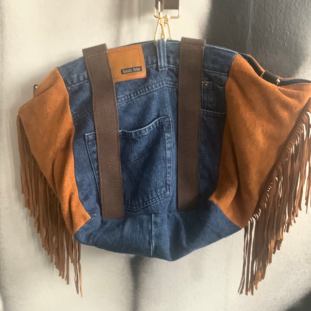 Tasche/ Shopper Jeanslook mit Wildleder